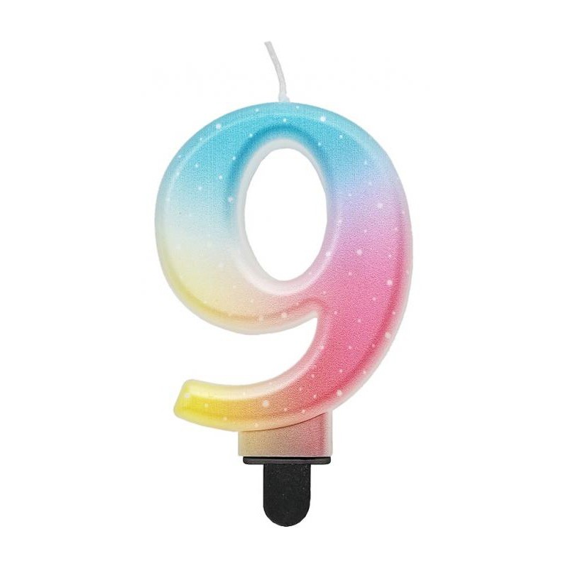 Number Pastel Ombre Colorful number 9 candle, birthday candle