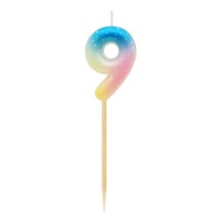 Number Pastel Ombre Colorful number 9 birthday candle, cake candle