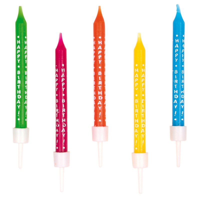 Colour Happy Birthday cake candles, set of 10