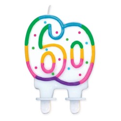 Colour Rainbow Dots birthday candle, number candle 60