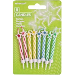 Bougie à gâteau en forme d'étoile en spirale colorée, lot de 8 bougies