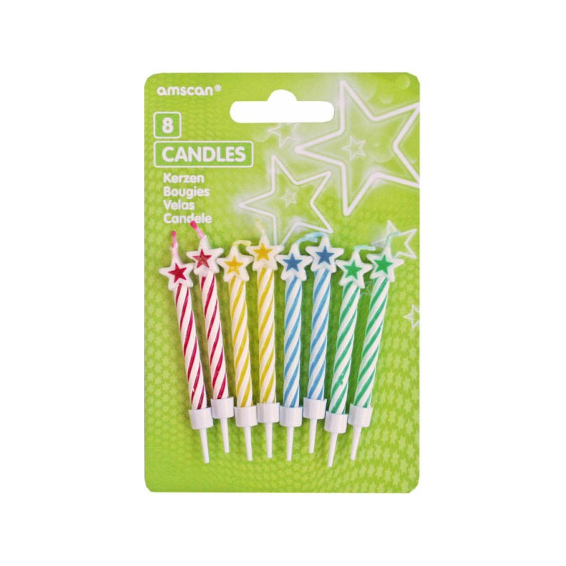 Colour spiral star cake candle, candle set of 8