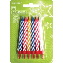 Lot de 12 bougies d'anniversaire colorées