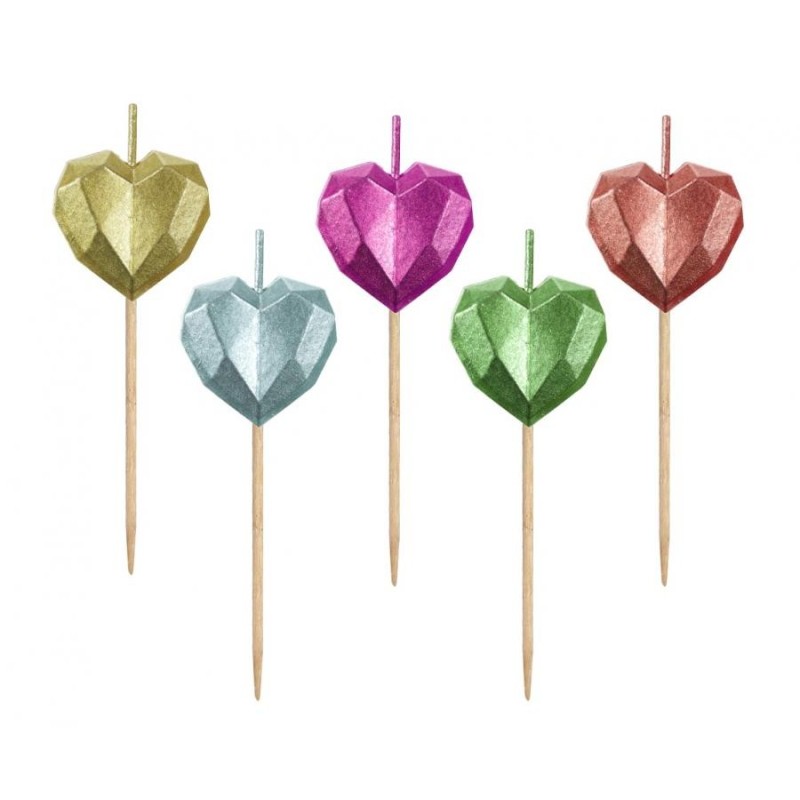 Love Metallic Heart Heart-shaped cake candle set, 5 pcs