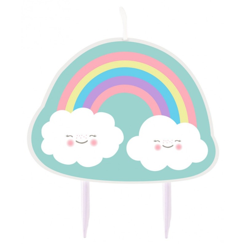 Bougie d'anniversaire arc-en-ciel et nuage et nuage 8,5 cm