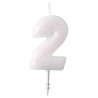 Colour White, White glitter candle number 2, 6.5 cm