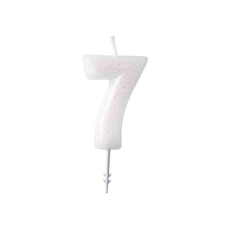 Colour White, White Glitter Candle Number 7 - 6.5 cm