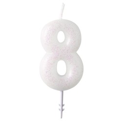 Colour White, White glitter candle 8-shaped 6.5 cm