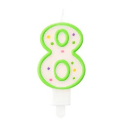 Colour Dots Green Outlined Number 8 Candle, Cake Candle