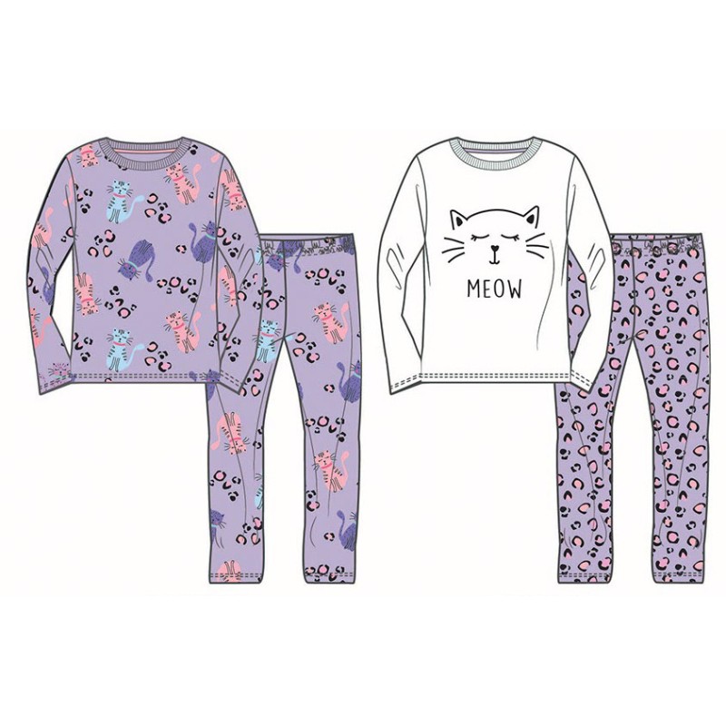 Pyjama long pour enfants Cat Meow de 5 à 12 ans