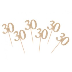 Lot de 6 bâtonnets de décoration pour anniversaire doré 30