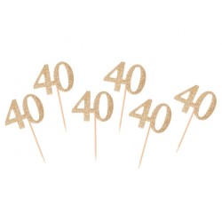 Lot de 6 bâtonnets de décoration pour anniversaire doré 40