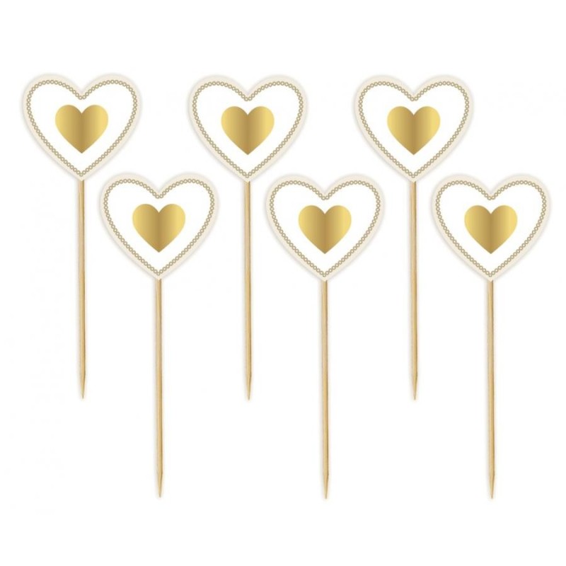 Lot de 6 bâtons décoratifs en forme de cœur doré Love Gold