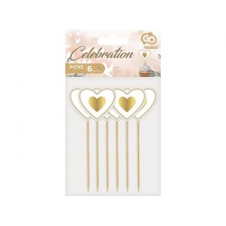 Lot de 6 bâtons décoratifs en forme de cœur doré Love Gold