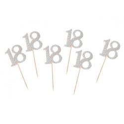 Lot de 6 bâtonnets décoratifs en argent pour anniversaire Argent 18