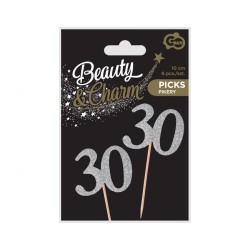 Happy Birthday Silver Silver 30 Decorative Sticks Set of 6