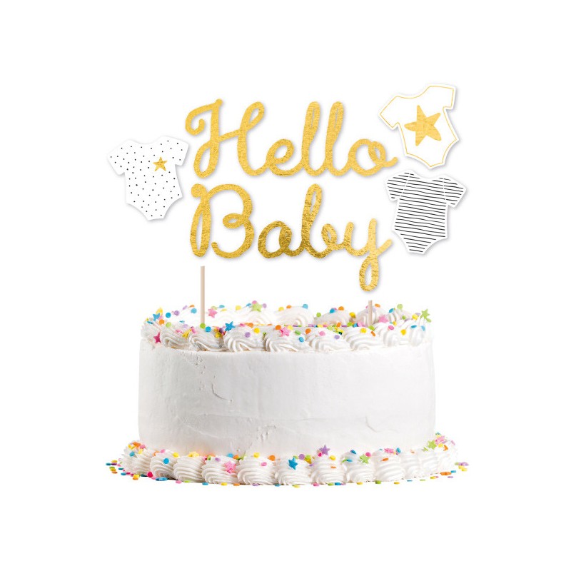 Baby Gold Hello Cake Decoration