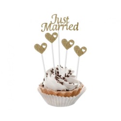 Wedding Just Married Gold Cake Decoration Set of 5