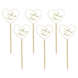 Lot de 6 bâtons de décoration en forme de cœur Love Dove