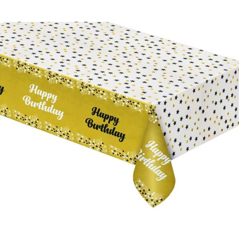 Happy Birthday B&C Gold Gold Happy Birthday Foil Table Cover 137x183 cm