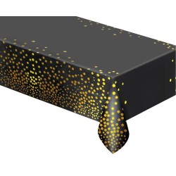 Nappe Anniversaire Black Gold Dots, Nappe en papier aluminium noir 137x183 cm