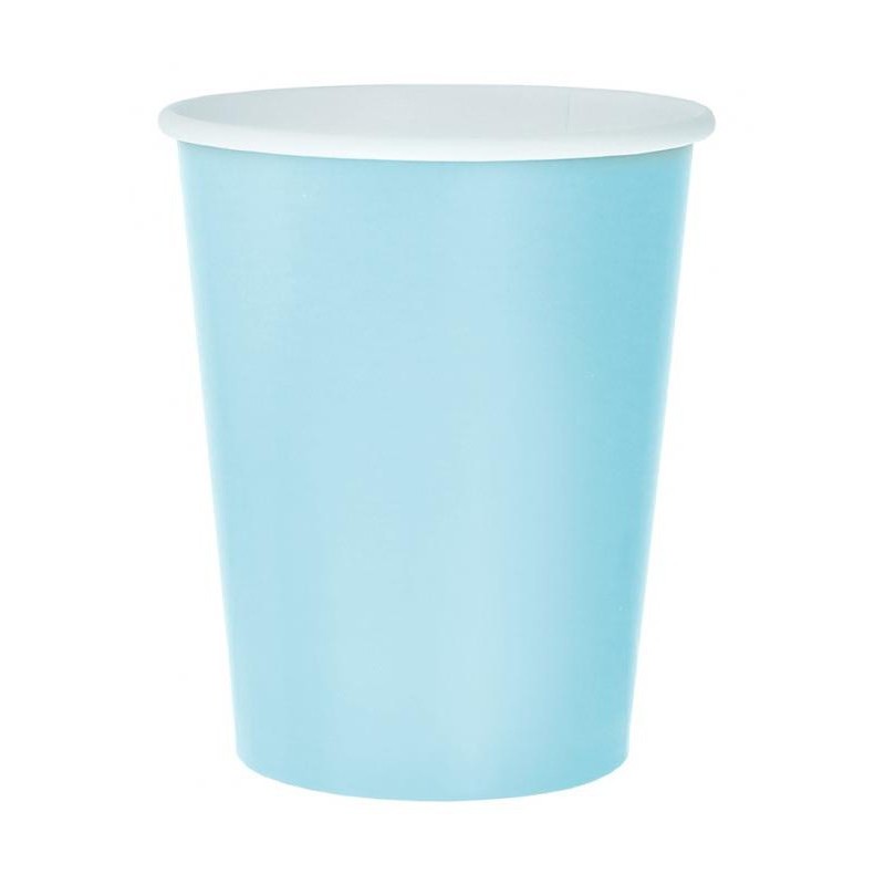 Gobelets en papier bleu clair uni de couleur bleue, 14 pièces, 270 ml