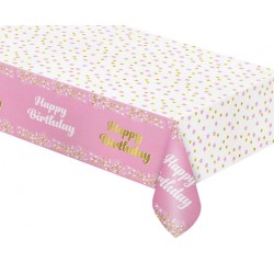 Happy Birthday B&C Light Pink Pink Happy Birthday foil tablecloth 137x183 cm