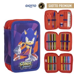 Trousse à crayons 3 couches Sonic the Hedgehog remplie