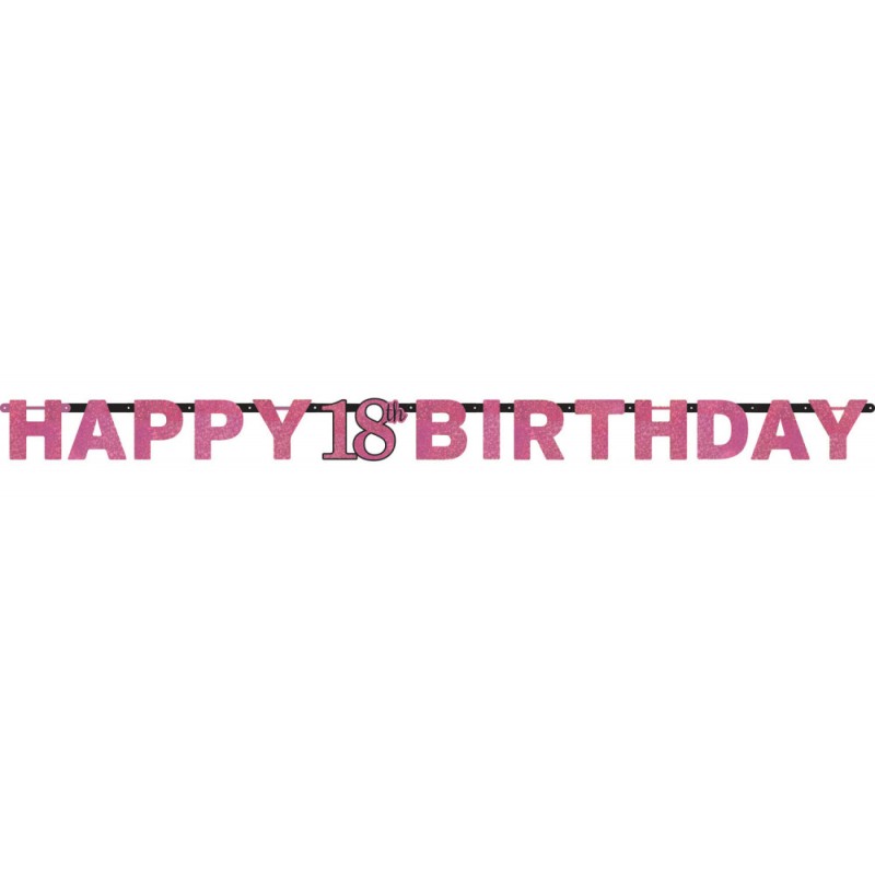 Happy Birthday Happy Birthday Pink 18 holographic banner 213 cm