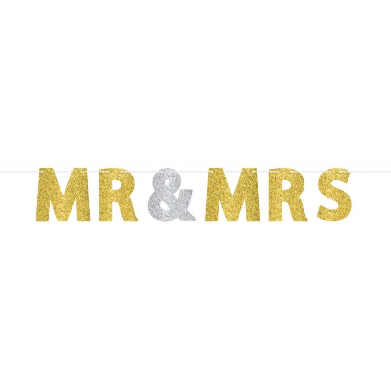 Wedding Mr. & Mrs. glittery paper banner 3.65 m