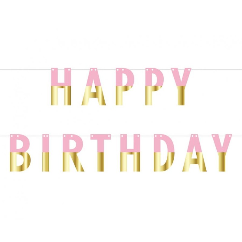 Happy Birthday Pink Gold Pink Happy Birthday paper banner 160 cm