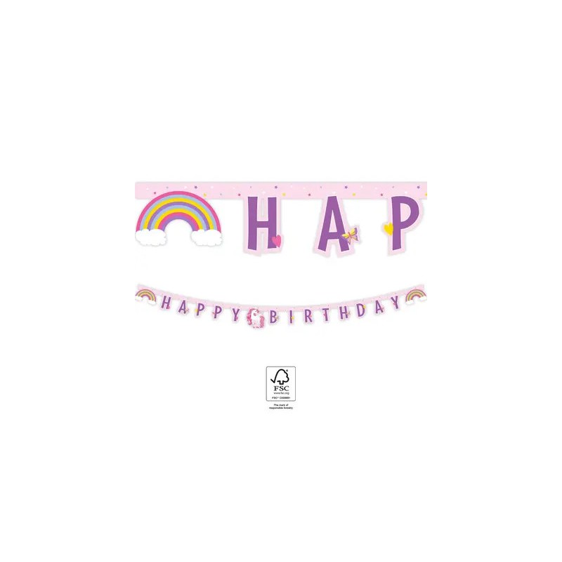 Unicorn Rainbow Colors Happy Birthday Sign FSC 2 m