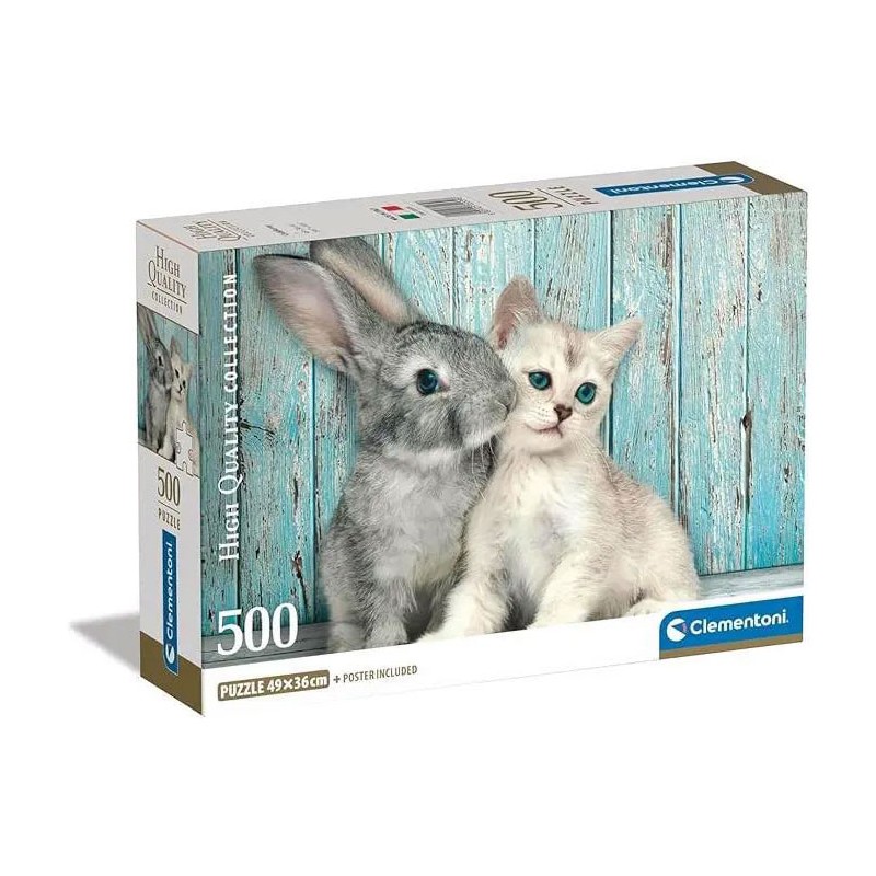 Puzzle 500 pièces Animaux Chat & Lapin Clementoni