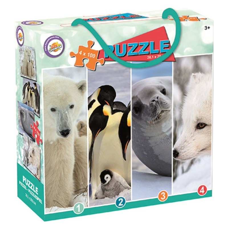 Puzzle Animaux Neige 4x100 pièces