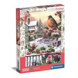 Puzzle 1000 pièces Clementoni - Rouge-gorge et houx de Noël