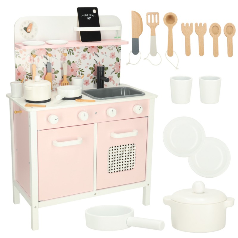 Cuisine pour enfant en bois fleurs + accessoires et  four