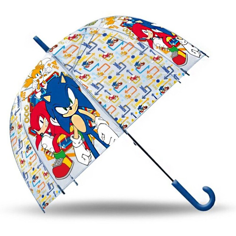 Parapluie semi-automatique transparent pour enfants Sonic the Hedgehog avec anneaux dorés Sonic the Hedgehog √ò70 cm