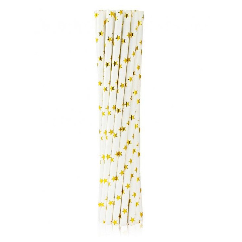 Colour Gold Stars Gold Paper Straw - Pack of 12