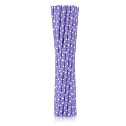 Lot de 12 pailles en papier violet à pois violets