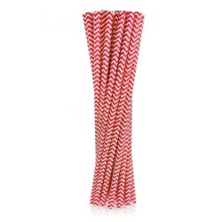 Lot de 24 pailles en papier à chevrons rouges