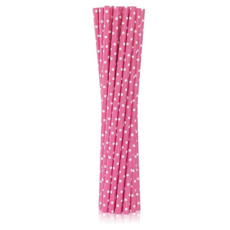 Colour Pink Dots Pink Paper Straw 12 pcs