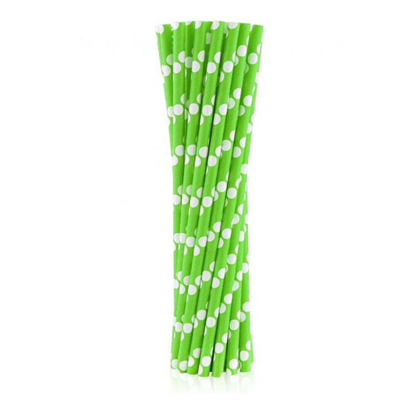 Pailles en papier vertes à pois verts, 24 pièces