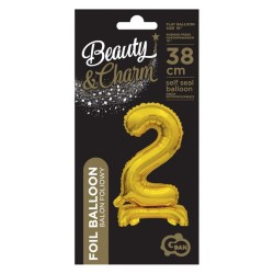 Number B&C Gold Gold mini number 2 foil balloon with base 38 cm