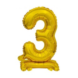 Number B&C Gold Gold mini number 3 foil balloon with base 38 cm