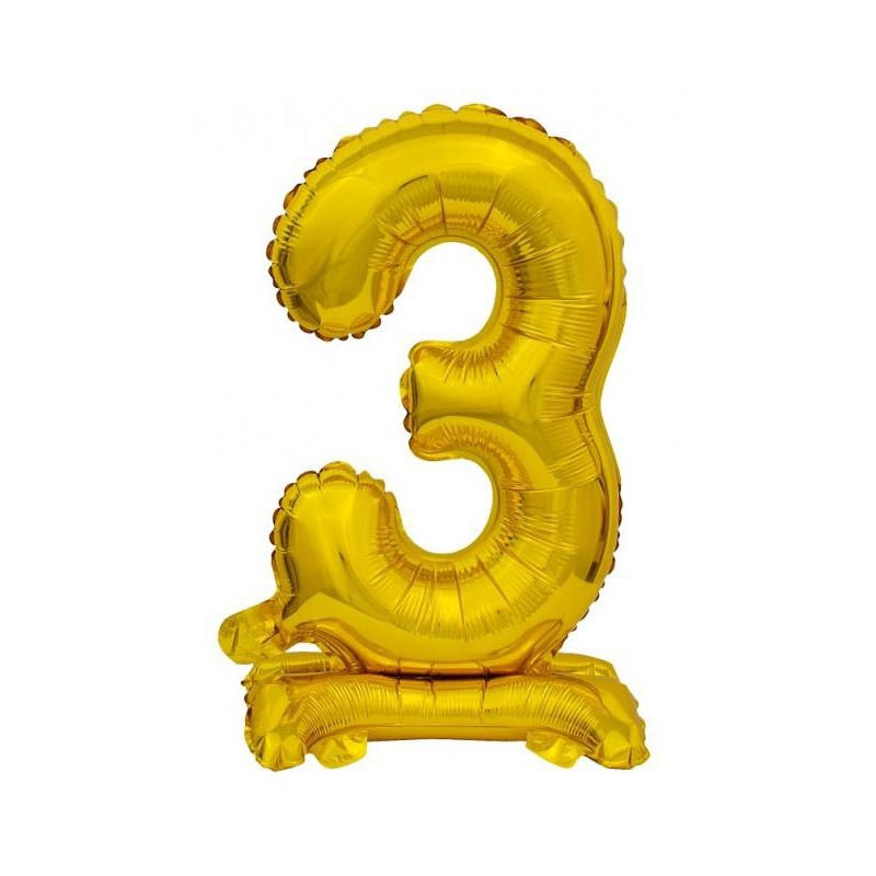 Number B&C Gold Gold mini number 3 foil balloon with base 38 cm