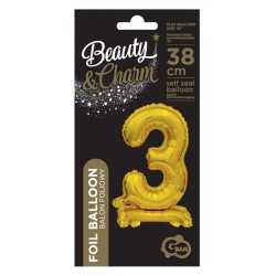 Number B&C Gold Gold mini number 3 foil balloon with base 38 cm