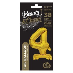 Number B&C Gold Gold Mini Number 4 Foil Balloon with Base 38 cm