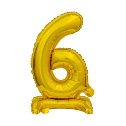 Number B&C Gold Gold mini number 6 foil balloon with base 38 cm