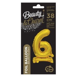 Number B&C Gold Gold mini number 6 foil balloon with base 38 cm