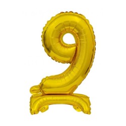 Number B&C Gold Gold mini 9 number foil balloon with base 38 cm